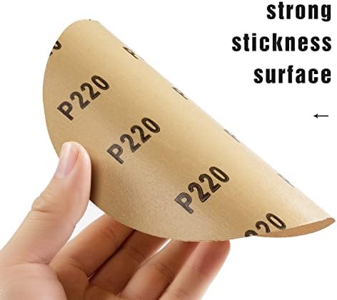 CowboyBOB 100 PCS 6 Inch PSA Sanding Discs 220 Grit Sandpapers Self Adhesive Sticky-Back Sandpaper for Deburring and Blending Sanding Discs Roll Application on Industrial and Woodworking