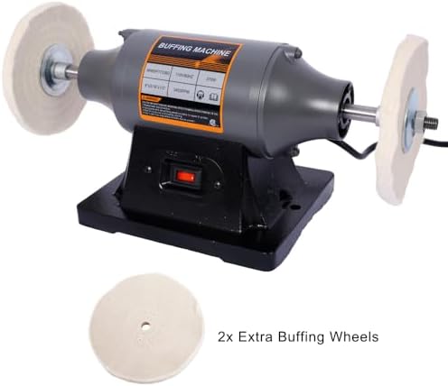 Bench Buffer Polisher – Heavy-Duty 3450 RPM Benchtop Buffing Machine for Jewelry, Metal, Knives, Wood & Jade, 370W Power Grinder with Dual Buffing Wheels & Cast Iron Base (6-Inch)