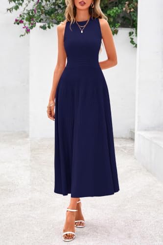 PRETTYGARDEN Women's Summer Pleated Midi Work Dress