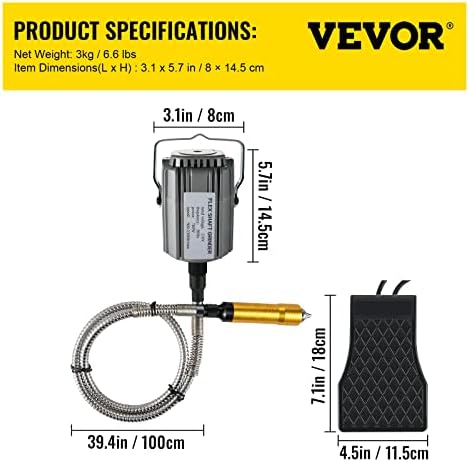 VEVOR Flex Shaft Grinder 780W Rotary Tool 500-23000RPM Rotary Carver with 1/4" 3-Jaw Chuck & Stepless Speed Foot Pedal Hanging Grinding Machine 131PCS Accessories for Jewelry Polishing Grinding DIY