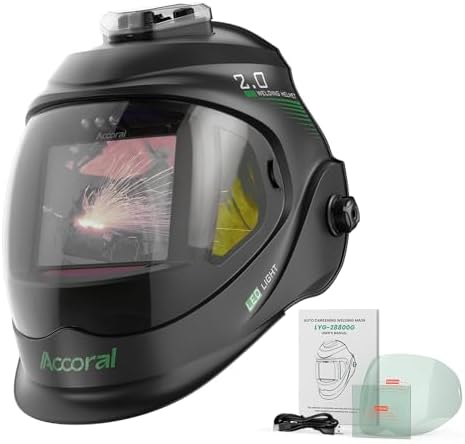 Panoramic Auto-Darkening Welding Helmet, LED Light, Shade 4/5-9/9-13