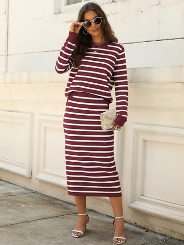 ANRABESS Women 2 Piece Striped Sweater Skirt Set