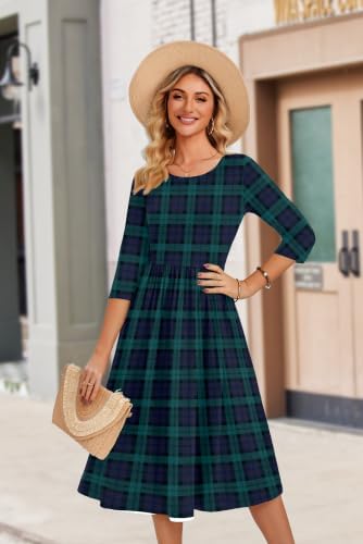 Zeagoo 3/4 Sleeve Women's Dress Casual Aline Summer Fall Midi Long Dresses