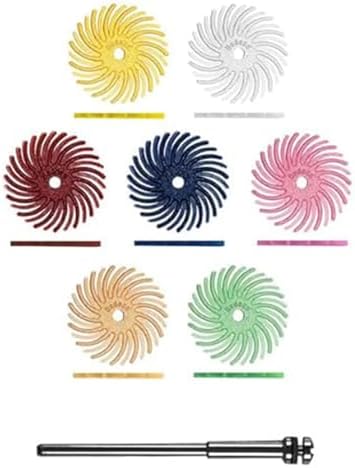 Dedeco Sunburst Radial Bristle Discs - 9/16" Curved, 1/16" Arbor - Assortment Kit - 86 Total Pieces for Precision Cleaning, Buffer, Polish, & Finish