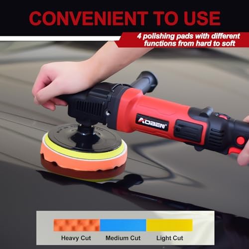 AOBEN 6/7 inch Buffer Polisher,Rotary Car Buffer,1600W Car Polisher Waxer Kit with 6 Variable Speed 1000-3500RPM & 4 Polishing Pads,Detachable Handle for Car Polishing and Waxing