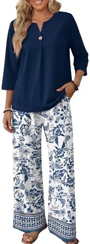 WIHOLL Two Piece Sets for Women 3/4 Length Sleeve Lounge Sets Summer Spring Vacation Travel Outfits Fashion Clothing