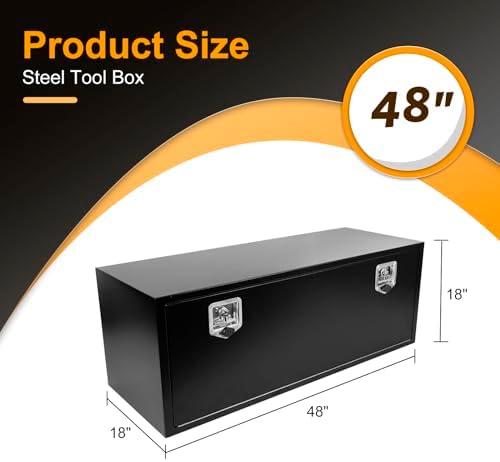 48 Inch Underbody Truck Box Steel Storage Tool Box,48 x 18 x 18 Tool Chest Organizer w/Lock and Keys For Pickup,Truck Bed, RV, Trailer,Heavy Duty Waterproof Black box