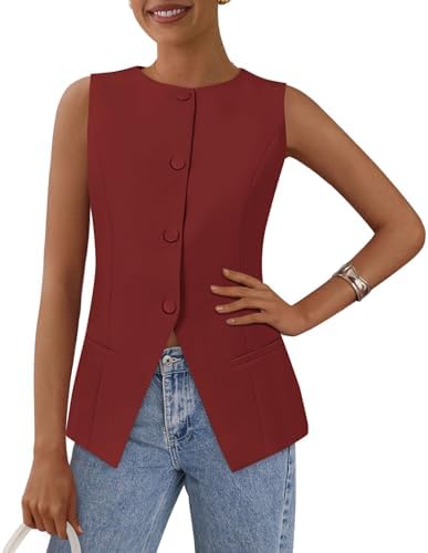PRETTYGARDEN Women Tailored Suit Vest Business Casual Tops