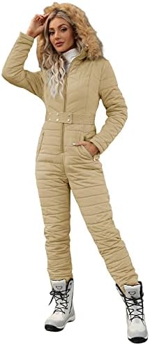 Cicy Bell Womens One Piece Ski Suits Winter Outdoor Sports Jumpsuit Fur Collar Coat Windproof Waterproof Hooded Snowsuit