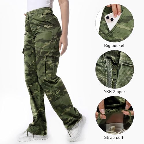 Soulsfeng Women's Baggy Cargo Pants Relaxed Fit Casual Cotton Hiking Pants with 6 Pockets
