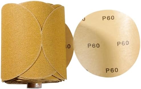 CowboyBOB 100 PCS 6 Inch Gold PSA Sanding Discs 60 Grit Self Adhesive Sticky-Back Sandpaper for DA Sander Finishing Abrasive Sand Paper Woodworking Wood Metal Sanding Disc Roll