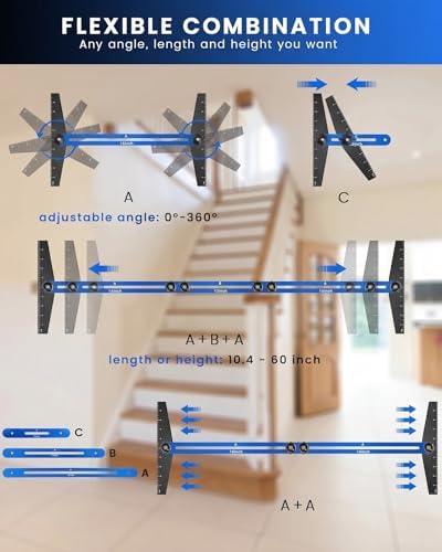 TANYO Stair Tread Template Tool, 8" to 60", Adjustable for Measuring (Blue)