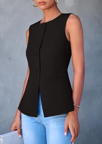 PRETTYGARDEN Women Tailored Suit Vest Business Casual Tops