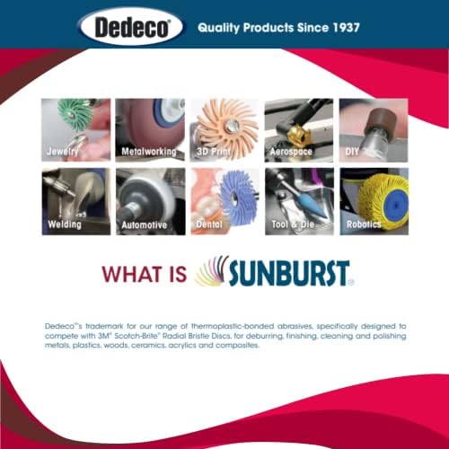 Dedeco Sunburst Radial Bristle Discs 12-Pack - 3" Curved - 3/8" Arbor - Red 220 Grit (Standard) - Aluminum Oxide for Polishing & Finishing