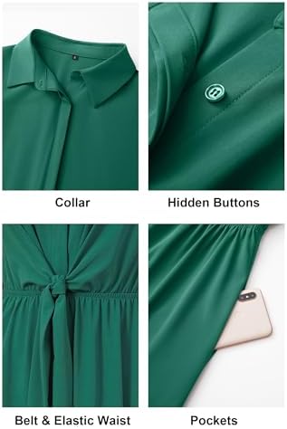 Newshows Women's Work Business Casual Outfits Tie Waist Midi Shirt Dress