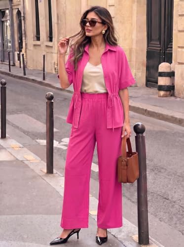 Two Piece Sets for Women Dressy Shirt Top Flared Pants Business Pantsuits
