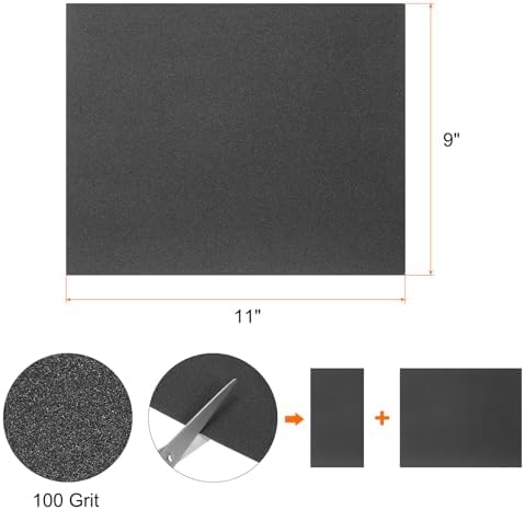 HARFINGTON 50pcs Sandpaper 100 Grit 9 x 11 Inch Waterproof Backing Silicon Carbide Abrasive Wet Dry Sanding Sheets for Wood Finishing, Metal Sanding, Automotive Polishing