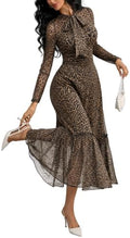 GothDark Polka dot Dress for Women Tie Neck Bow Ruffle Fall Vintage Dress
