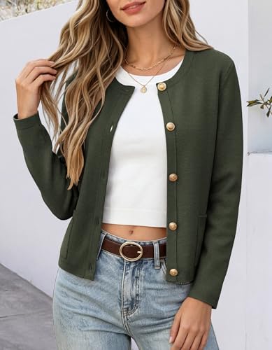 ANRABESS Women's Button Down Cropped Striped Cardigan Sweaters
