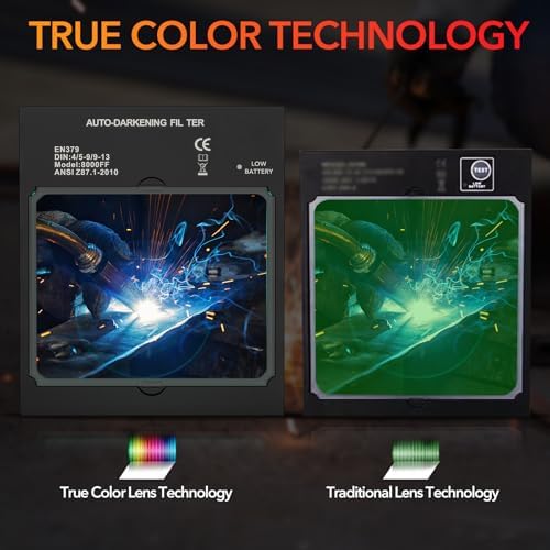 TRQWH Welding Helmet Auto Darkening Large Viewing True Color Solar Powered Welding Mask with 4 Arc Sensor Adjustable Wide Shade Range 4~5-8/9-13 Welder Mask with Grinding