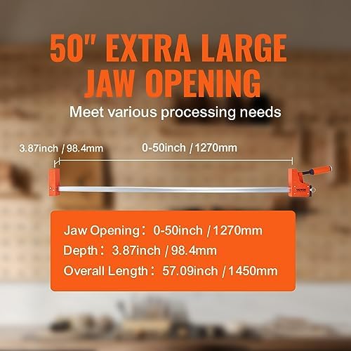VEVOR Bar Clamps for Woodworking, 2-Pack 50" Parallel Clamp Set, F Clamp with 1100 lbs Load Limit, Even Pressure, High-strength Plastic and Carbon Steel, Wood clamps for Woodworking Metal Working