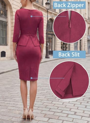 VFSHOW Womens Work Business Office Front Zipper Peplum Church Sheath Dress