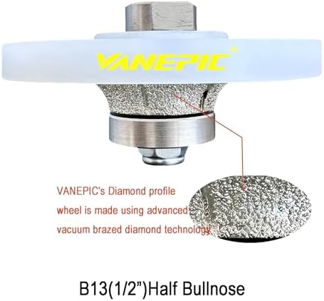 1/2 inch B13 Diamond demi bullnose Half Bullnose Profile Wheel Diamond Hand Profiler Router bit with 5/8-11 Thread for Grinder polisher Granite Marble concrete tile and Countertop Edge Shaping