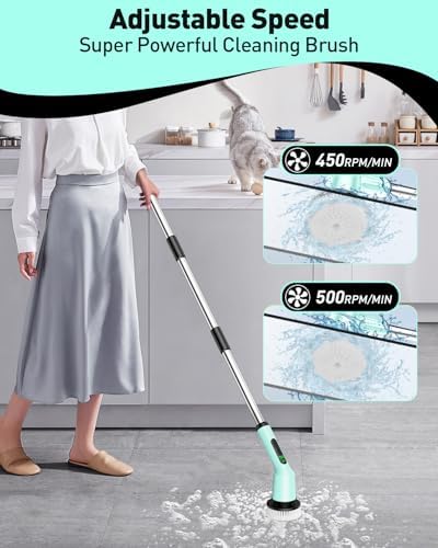 Electric Spin Scrubber for Bathroom, Shower Scrubber with Long Handle