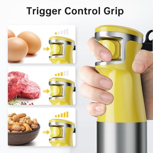 Turelar Immersion Blender Handheld Corded Hand Blenders Set 1100W, Trigger Variable Speed 5 in 1 Stick Emulsifier with Chopper, Whisk and Frother for Soup, Baby Food and Smoothies, Yellow