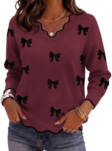 Zeagoo Women's 2026 Fall V Neck Sweater Long Sleeve Lightweight Knit Tops