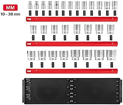 TEKTON 1/2 Inch Drive 12-Point Socket Set, 29-Piece | SHD92128 | (10 - 38 mm), Shallow, Socket Rail