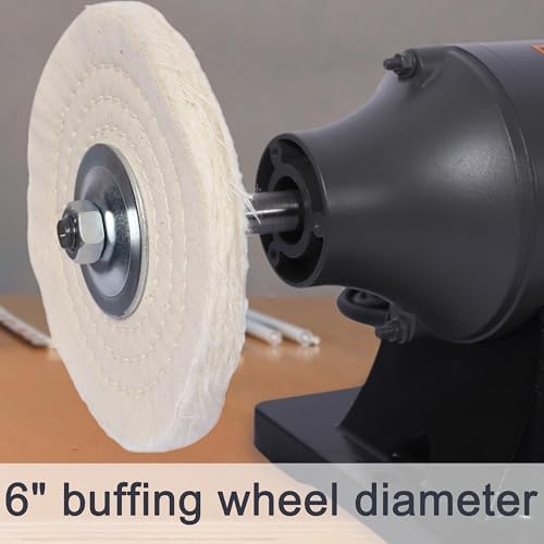 Bench Buffer Polisher Motor with 6 Inch Dual Buffering Wheels, Includes 4PCs 80Ply Thic Buffing Wheels for Buffing Metal, Jewelry, Wood, Jade, and Plastic Parts