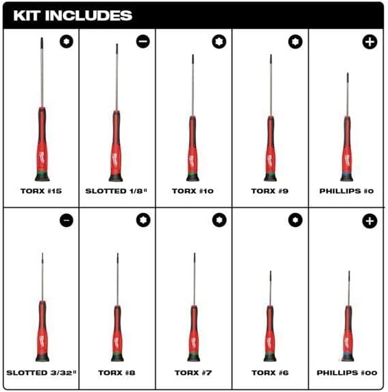 for Milwaukee Tool 48-22-2612 10 Pc. Precision Screwdriver Set
