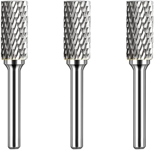Carbide Burr Set 1/4" Shank SA-5 Die Grinder Bits Tungsten Double Cut Burr Bits (1/2" Cutter Dia X 1" Cutter Length) for Die Grinder Kits Metal Grinding Drilling Polishing (3pcs)