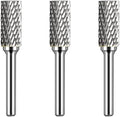 Carbide Burr Set 1/4" Shank SB-5 Die Grinder Bits Tungsten Double Cut Burr Bits (1/2" Cutter Dia X 1" Cutter Length) for Die Grinder Kits Metal Grinding Drilling Polishing (3pcs)