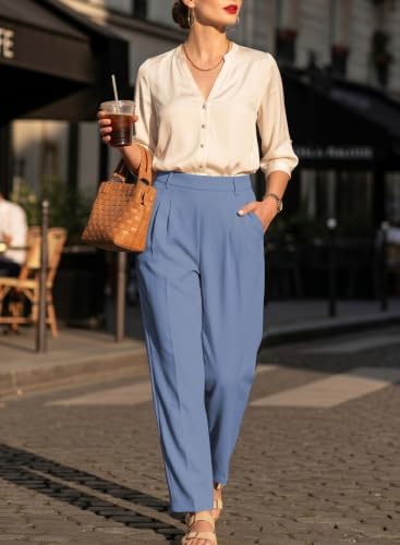 EVALESS Womens Wide Leg Barrel Pants with Pockets