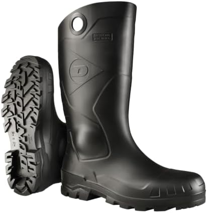DUNLOP Chesapeake Rubber Boots for Men & Women – PVC - Waterproof Work boots - Lightweight Garden, Rain & Fishing Boots - Safety boots with Steel Toe and Wide Calf – Black – Size 3–15