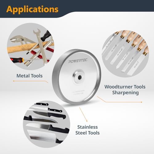 POWERTEC CBN Grinding Wheel 6 Inch 320 Grit, 1" Wide, 1/2" Arbor – Bench Grinder Sharpening Wheel for HSS Tools, Lathe Chisels, and Woodturning Tools (15703)