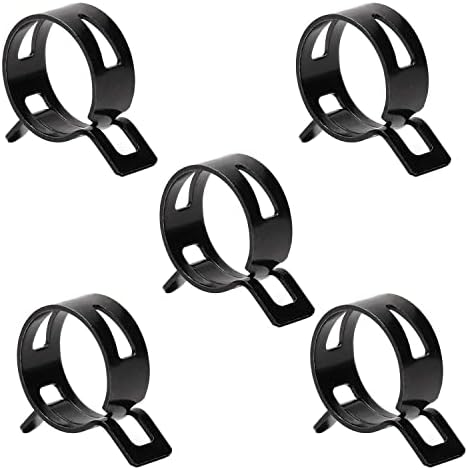 5pcs 0.71" ID Constant Tension Band Hose Clamps, 18mm Spring Band Type Action Hose Clamp Manganese Steel Fuel Line Clamp Low Pressure Air Clip Clamp for Fuel Hose Line Water Pipe Air Tube black