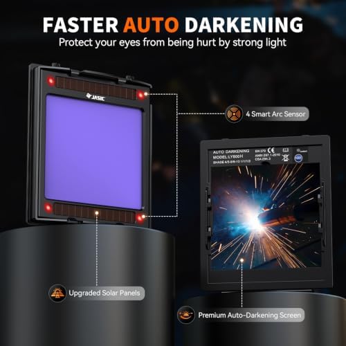 JASIC Auto Darkening Welding Helmet with Light, 1/1/1/1 True Color Lens