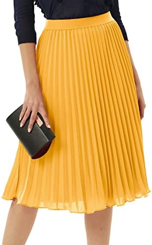 GRACE KARIN Pleated Midi Skirt for Women Chiffon A-Line Outfits