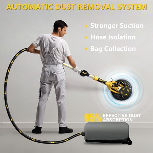1390W Drywall Sander with Vacuum, 11.5A Electric Drywall Sander with 900-2800RPM 5 Variable Speed, Popcorn Ceiling Removal Tool with Extendable Handle, LED Light, 18x Sanding Discs