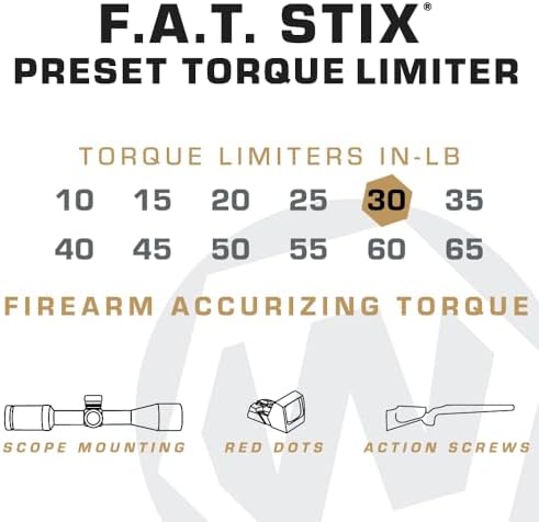 Fat Stix Individual Limiter 10-65 Inch-Pounds with Preset Torque, Accurately Tightens, Reversible, Compatible with Wheeler Fat Stix T-Handle Driver, for Gunsmithing, Reloading, and Torque Adjustment