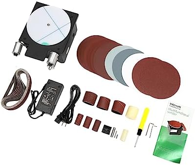 Mini Belt Disc Sander, Adjustable Speed 6-Inch Sanding Disc and 1.2 x 15-Inch Mini Bench Grinder for Wood Metal Stone Grinding, Small Spindle Sander Machine for Curve Grinding