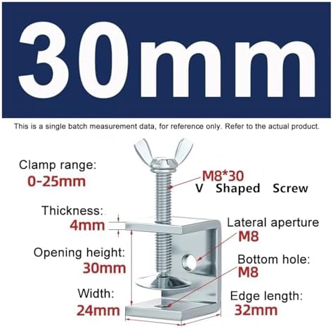 1PCS Galvanized Carbon Steel Tiger Clamp Multiple Shapes Open Height 20-130MM Thickened Material Fixed Fixture Clamping Device(30MM,V Type)