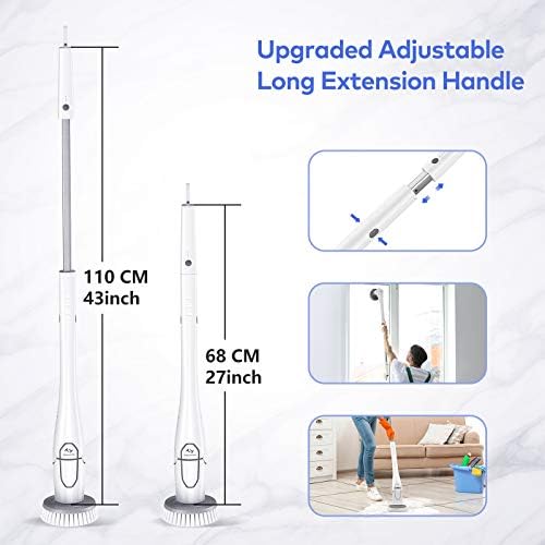 Tilswall Cordless Electric Spin Scrubber - IPX7 Waterproof Cleaning Brush with 180Min Runtime & 43" Extendable Handle, Ideal Gift for Home/Bathroom/Car (Includes 4 Brush Heads)