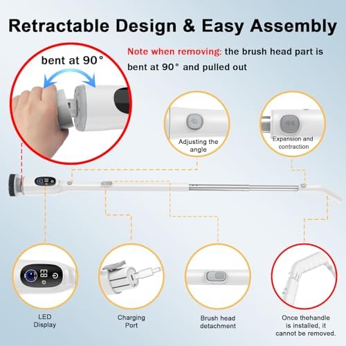 Electric Spin Scrubber, Cordless Power Scrubber with Adjustable Long Handle, 3 Speeds with IPX7 Shower Scrubber, 8 Brush Heads, Electric Cleaning Brush for Bathroom/Kitchen/Bathtub/Crack/Floor/Car