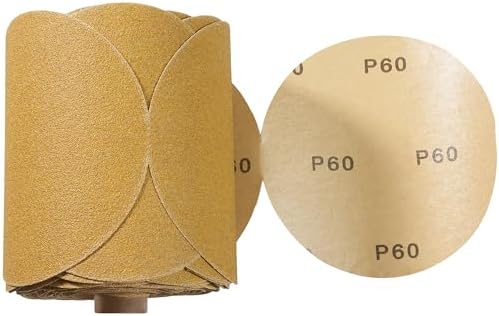 100 PCS 6 Inch Gold PSA Sanding Discs 60 Grit Self Adhesive Sticky-Back Sandpaper for DA Sander Automotive Car Paint Woodworking Wood Metal Finishing