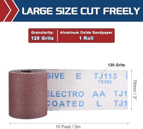 Sandpaper Roll 3Inch 10FT 120Grit Aluminum Oxide Emery Cloth Roll