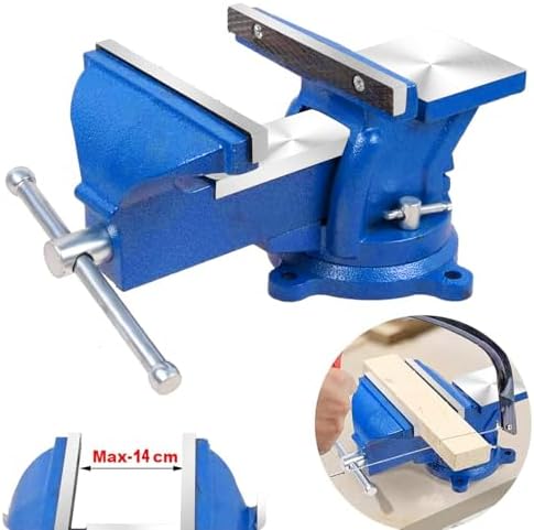 Bench Vise Heavy Duty 6-Inch, 360° Swivel Base with Anvil Clamp Cast Steel,Table Clamp Woodworking Vice,Multipurpose Workbenchw for Drilling, Pipe Cutting,Woodworking-Blue